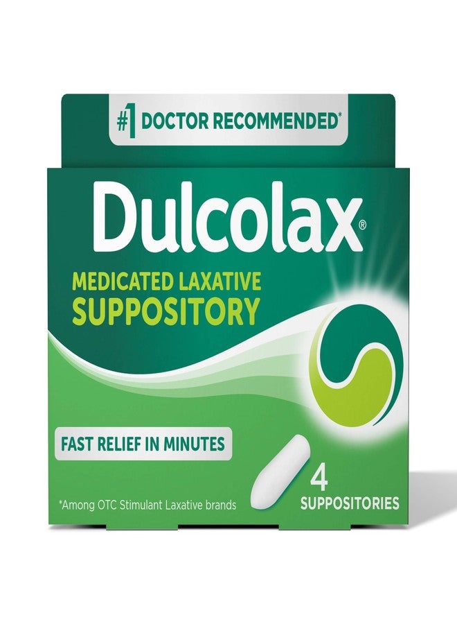 Dulcolax Stimulant Laxative Medicated Suppositories, Predictable & Effective Constipation Relief, Bisacodyl 10 mg, 4 Count - Image 1